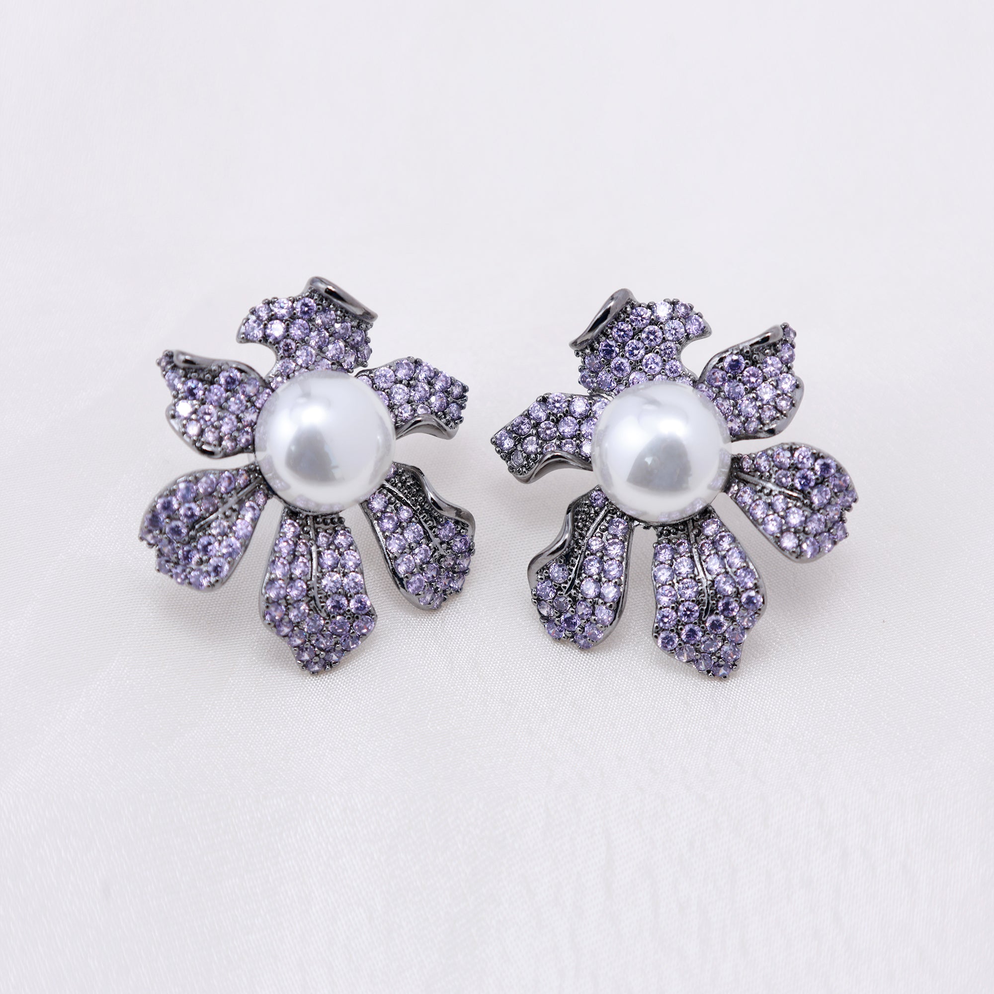 Lavender Pearl Bloom Moissanite Studs
