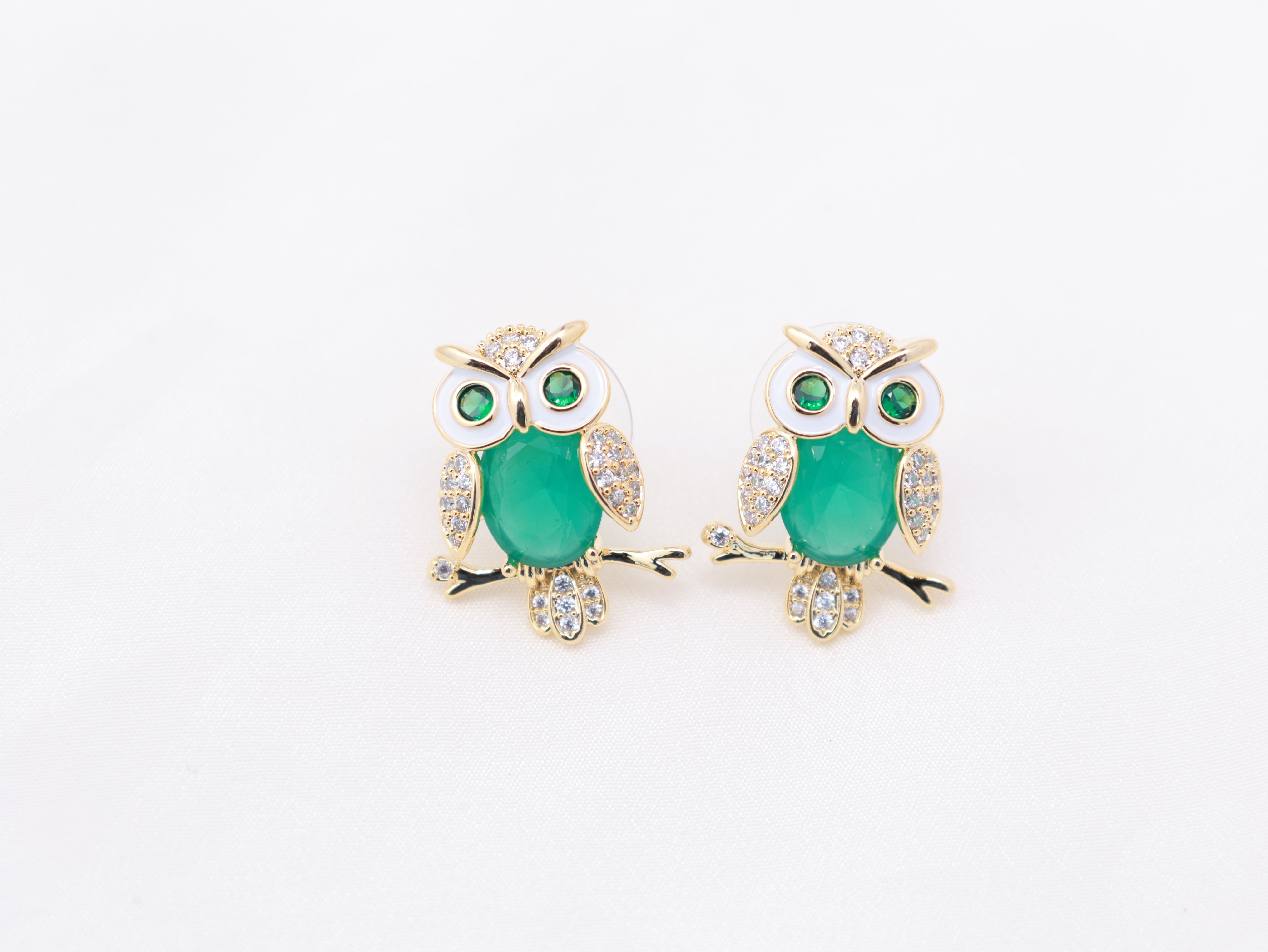 Emerald Perch Owl Studs
