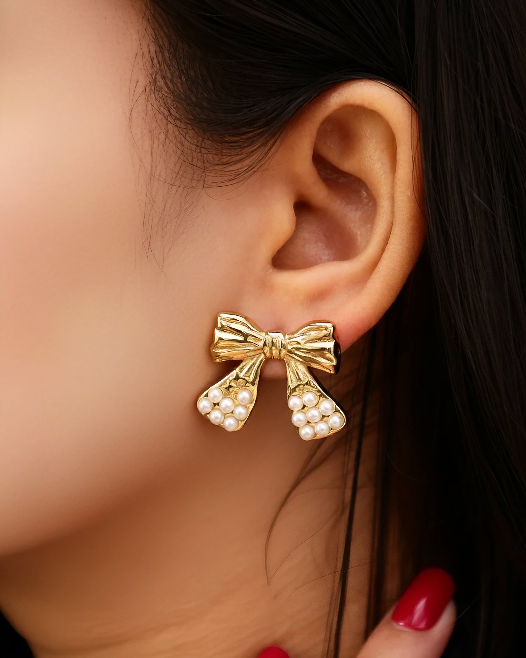Pearl-Tied Bow Studs