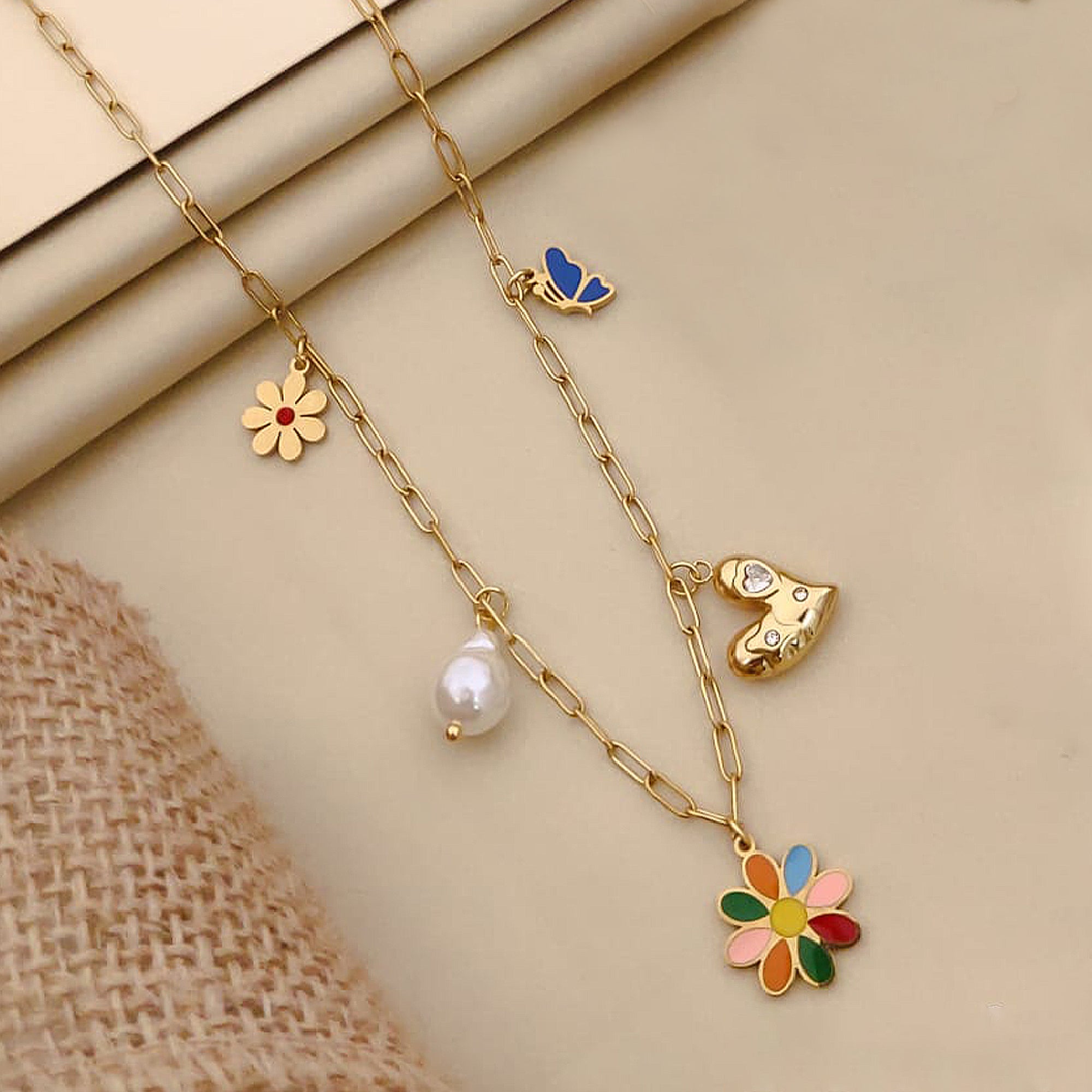 Color Bloom Charm Necklace